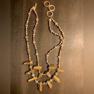 2 Tier Necklace with Toggle Clasp and Light catching Gold colored stones